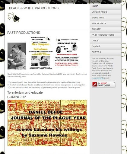 An Image of the Black and White Productions Website.